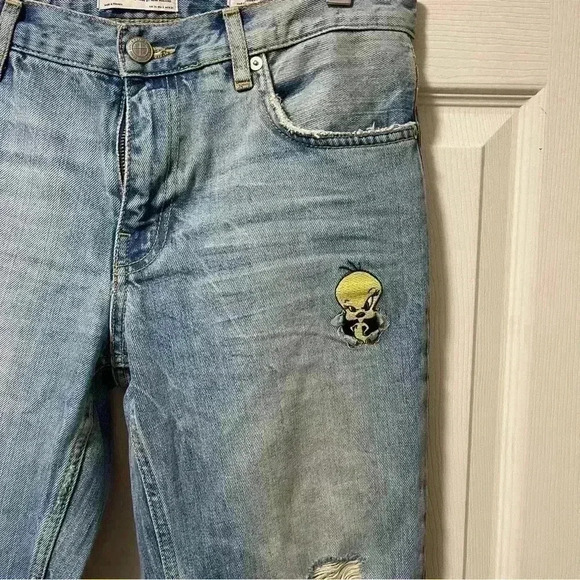 Zara Looney Tunes Distressed Ankle Jeans Sz 2 - Picture 2 of 15